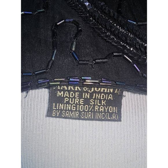 MARK & JOHN BY GOPAL Women Top Size Medium Black w/Beads & Sequins Silk 100% - Picture 5 of 8